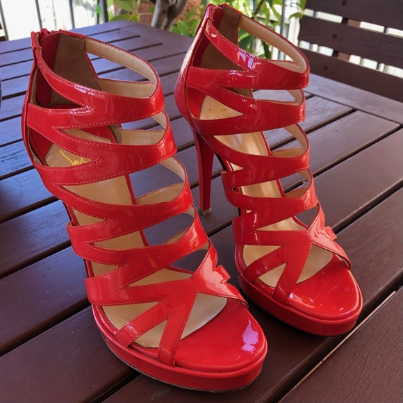 Authentic Christian Louboutin Fernando 120mm Strappy Patent Orange Heels EU37 - Picture 2 of 12